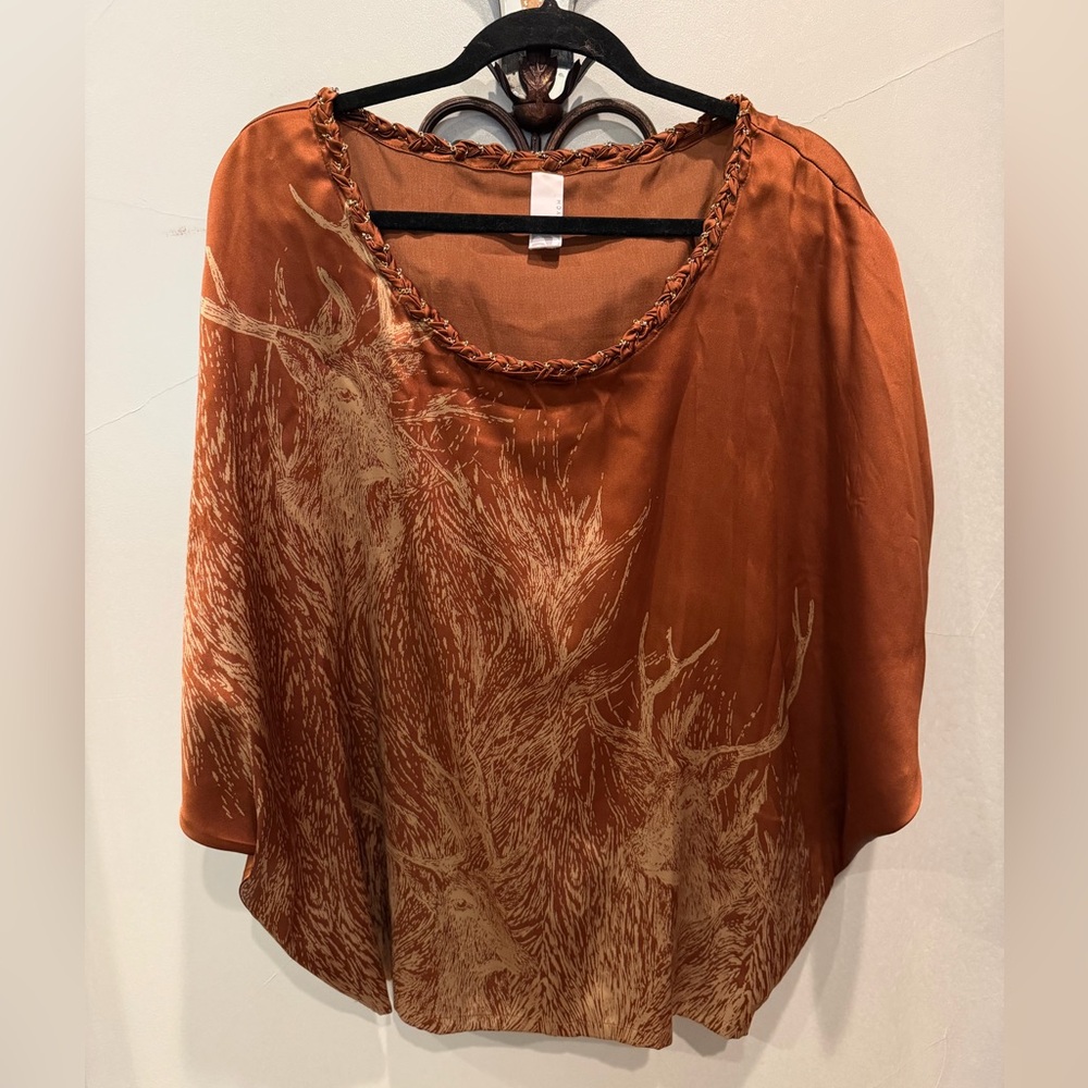 2B.Rych Rust Brown Braided-Neck Dolman Blouse